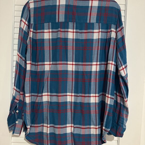 Treasure & Bond Teal Blue Plaid "Boyfriend" Flannel Shirt - Size S - Picture 4 of 4